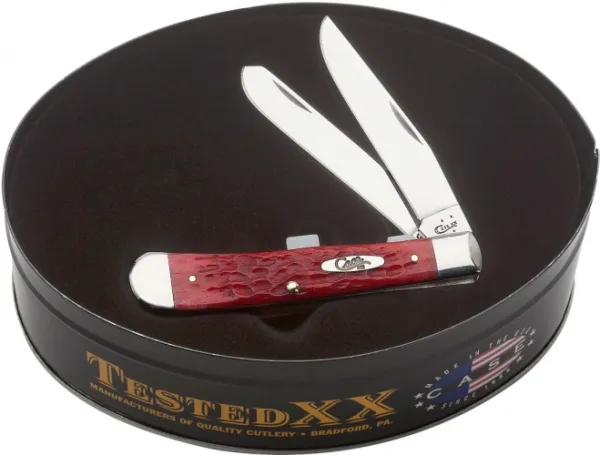 Case Dk Red Bone Trapper-gift Tin Knives 70127