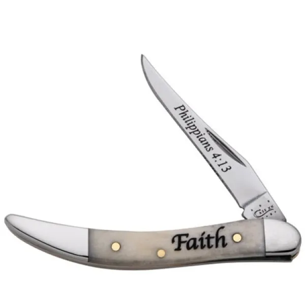 Case Religious Sayings - Embellished Smooth Natural Bone Small Texas Toothpick (610096 SS) - Philippians 4:13 Knives 8854