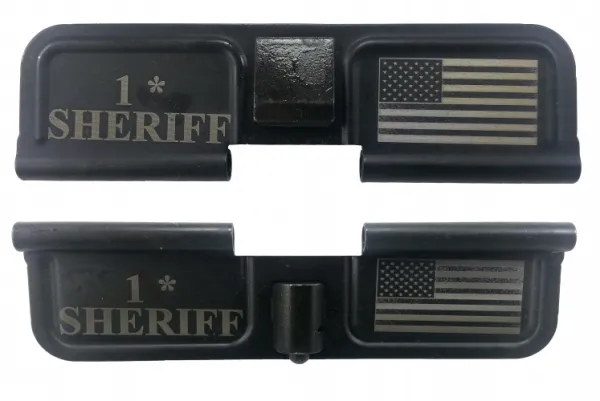 Double Sided 1* Sheriff - USA Flag AR-15 Laser Engraved Ejection Port Dust Cover AR15_EJECTION_PORT_COVER_1_SHERIFF_USA_FLAG_DOUBLE_SIDED