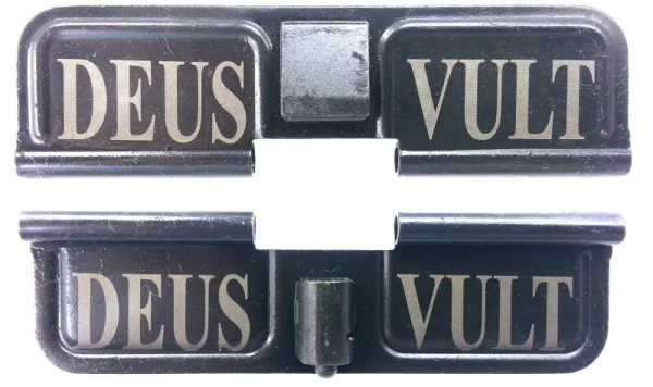Double Sided Deus Vult AR-15 Laser Engraved Ejection Port Dust Cover AR15_EJECTION_PORT_COVER_DEUS_VULT_DOUBLE_SIDED