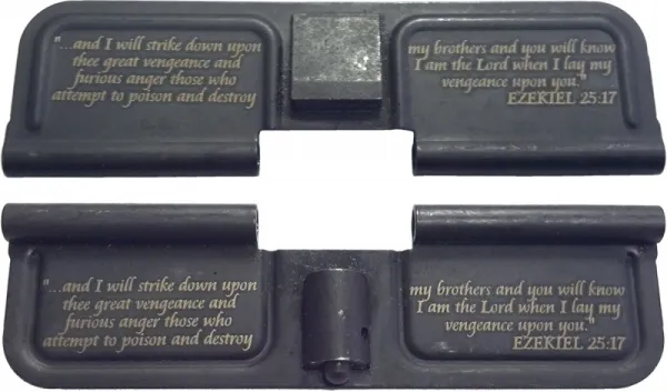 Double Sided Ezekiel 25:17 Brother's Keeper AR-15 Laser Engraved Ejection Port Dust Cover AR15_EJECTION_PORT_COVER_EZEKIEL_25-17_DOUBLE_SIDED