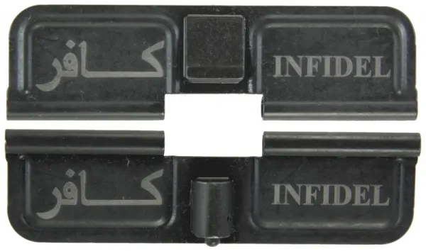Double Sided Infidel AR-15 Laser Engraved Ejection Port Dust Cover AR15_EJECTION_PORT_COVER_INFIDEL_DOUBLE_SIDED