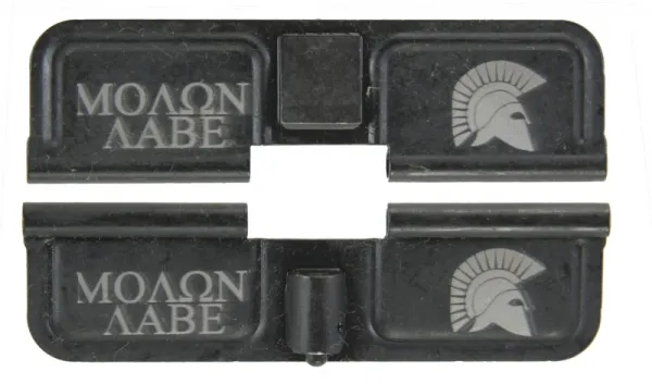 Double Sided Molon Labe - Spartan Helmet AR-15 Laser Engraved Ejection Port Dust Cover AR15_EJECTION_PORT_COVER_MOLON_LABE_SPARTAN_DOUBLE_SIDED
