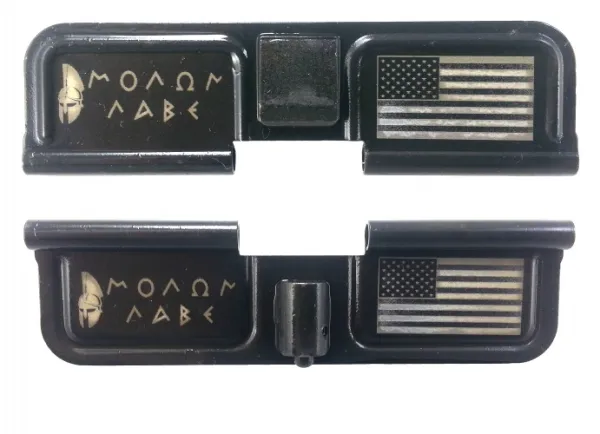 Double Sided Molon Labe Spartan Helmet American Flag Ejection Port Dust Cover AR15_EJECTION_PORT_COVER_MOLON_LABE_USA_FLAG_DOUBLE_SIDED