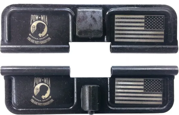POW MIA and USA Flag AR-15 Laser Engraved Ejection Port Dust Cover AR15_EJECTION_PORT_COVER_POW_MIA_DOUBLE_SIDED