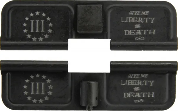 Double Sided Three Percenter Give me Liberty or Death AR-15 Laser Engraved Ejection Port Dust Cover AR15_EJECTION_PORT_COVER_THREE_PERCENT_LIBERTY_DEATH_DOUBLE_SIDED