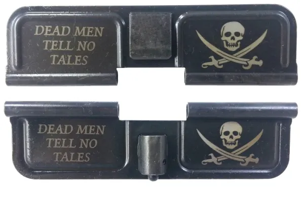 Double Sided Jolly Roger Dead Men Tell No Tells AR-15 Laser Engraved Ejection Port Dust Cover AR15_EJECTION_PORT_JOLLY_ROGER_DEAD_MEN_TELL_NO_TALES_DOUBLE_SIDED