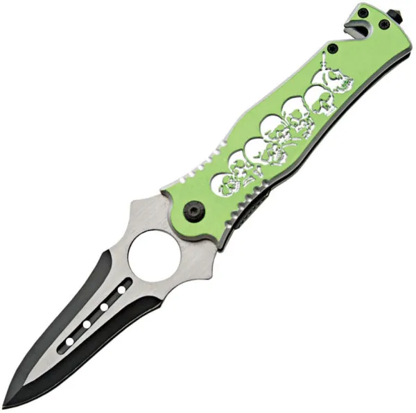 China Made Skull Rescue Linerlock Green knives CN300297GN