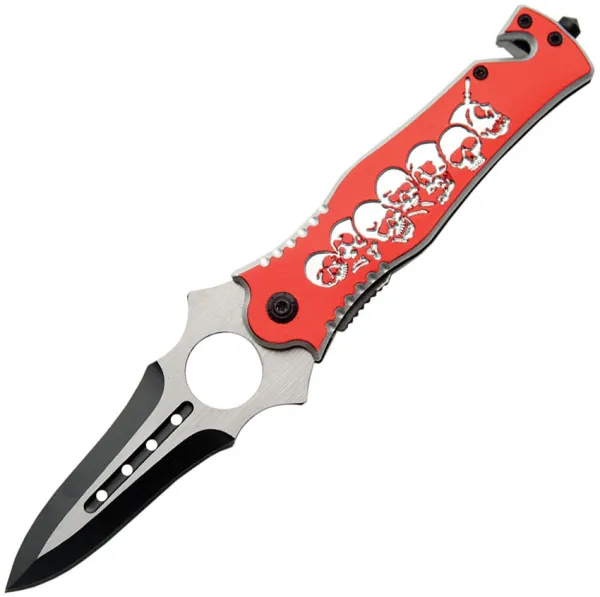 China Made Skull Rescue Linerlock Red knives CN300297RD