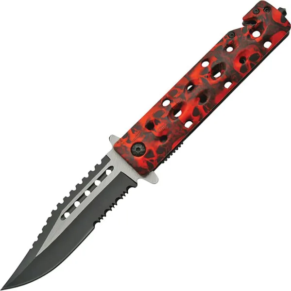 China Made Skull Linerlock A-O Red knives CN300325RD
