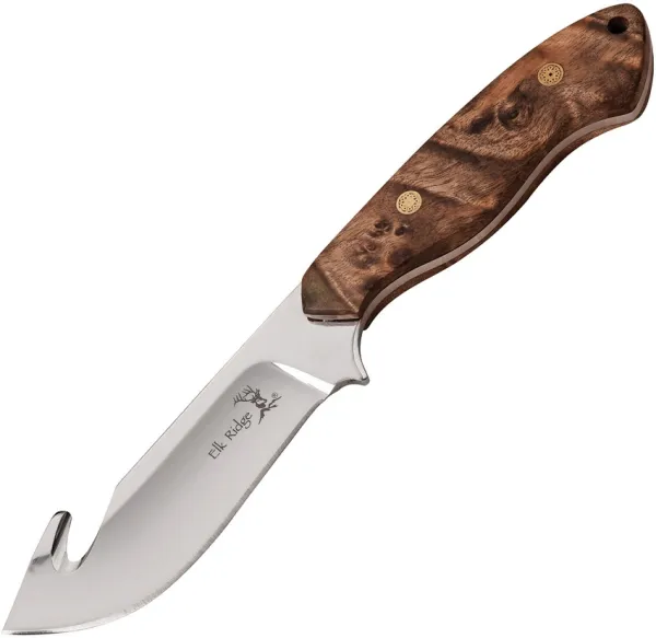 Elk Ridge Fixed Blade Guthook Maple Burl knives ER563BW