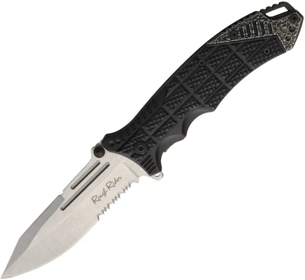 Rough Ryder Linerlock A-O Black Serrated knives RR1712
