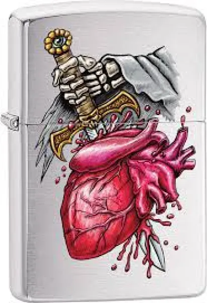 Zippo Goth Heart and Sword lights ZO12285