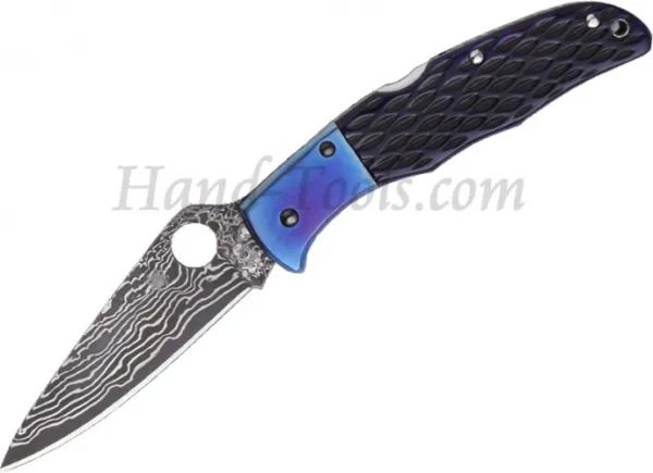 Spyderco Endura Damascus Jigged Blue Bone C10JBBP
