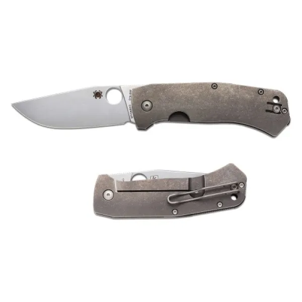 Spyderco SLYSZ Bowie Folder--Titanium Handle-Plain Edge C186TIP