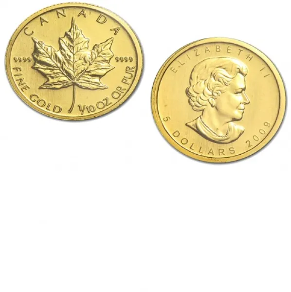 2009 1-10 oz Candadian Gold Maple Leaf Coin .9999 Fine CANADIAN_2009_GOLD_MAPLE_LEAF_0-1_OZ