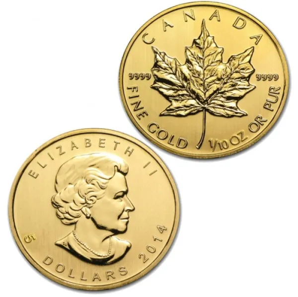 2014 1-10 oz Canadian Gold Maple Leaf Coin .9999 pure CANADIAN_2014_GOLD_MAPLE_LEAF_0-1_OZ