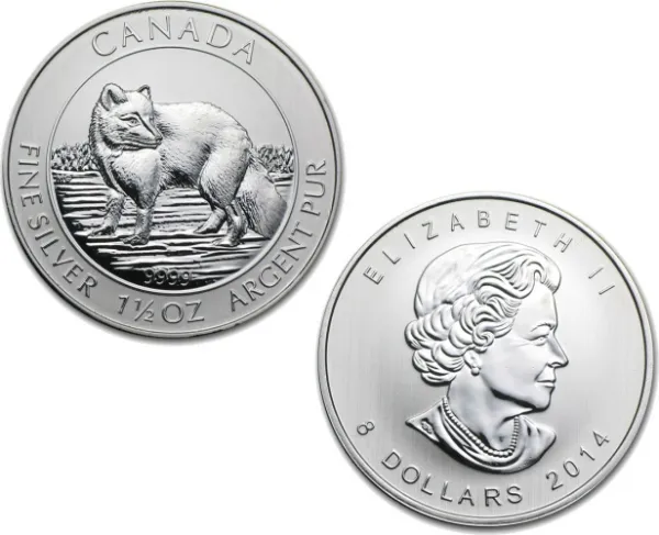 2014 Canadian Silver Arctic Fox 1.5 oz Coin .9999 Fine CANADIAN_2014_SILVER_ARCTIC_FOX_1-5_OZ