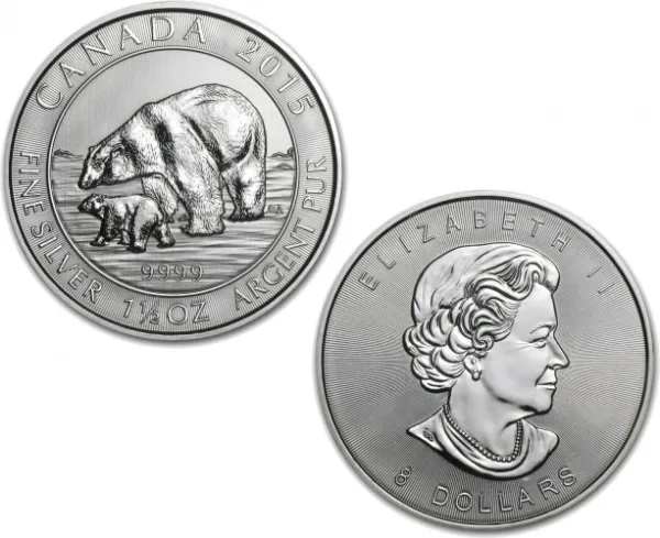2015 Canadian Silver Polar Bear and Cub 1.5 oz Coin .9999 Fine CANADIAN_2015_SILVER_POLAR_CUB_1-5_OZ