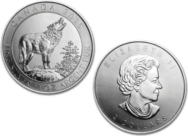 2015 Canadian Silver Grey Wolf 3-4 oz Coin .9999 Fine CANADIAN_2015_SILVER_WOLF_0-5_OZ