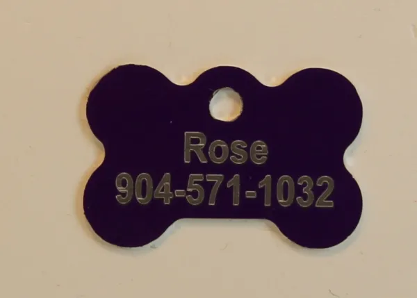 Purple Dog Bone Pet I.D. Collar Tag ENGRAVEDPETIDTAG_BONE_PURPLE