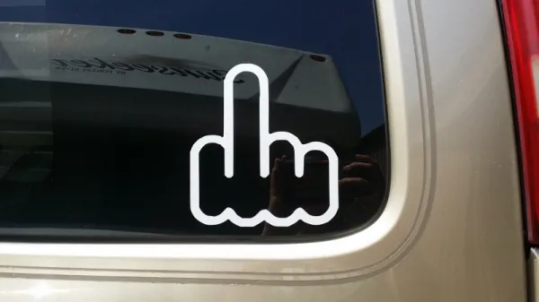 Middle Finger White Vinyl Decal 6x6 vinyl_middle_finger_decal_6_white