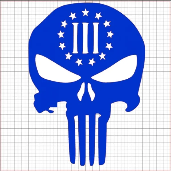 Punisher Three Percenter Blue Vinyl Decal 4x4 vinyl_punisher_III_percent_decal_4_blue