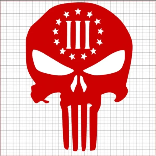 Punisher Three Percenter Red Vinyl Decal 4x4 vinyl_punisher_III_percent_decal_4_red