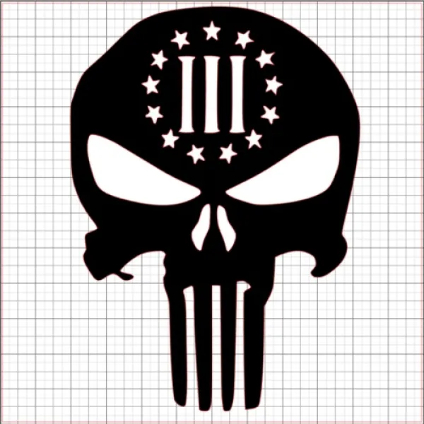 Punisher Three Percenter Black Vinyl Decal 8x8 vinyl_punisher_III_percent_decal_8_black
