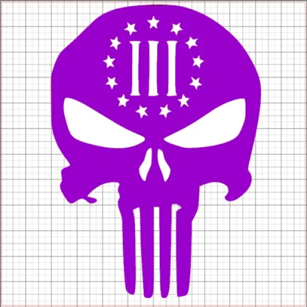 Punisher Three Percenter Purple Vinyl Decal 8x8 vinyl_punisher_III_percent_decal_8_purple