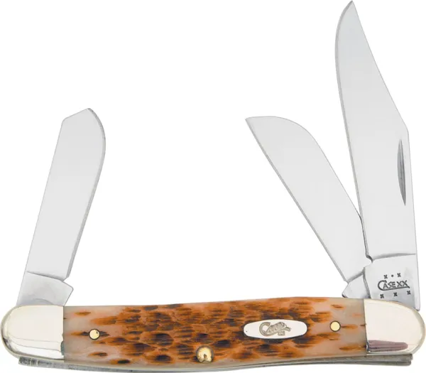 Case CA128 Large Stockman Jigged Amber Bone6347SS