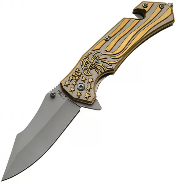 China Made Eagle Pride Linerlock A-O Gold knives CN300371GD
