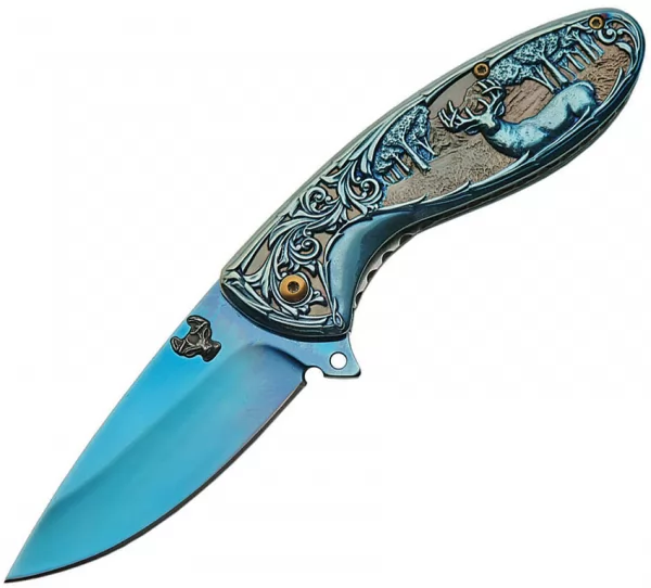China Made Deer Linerlock Blue A-O knives CN300428BL