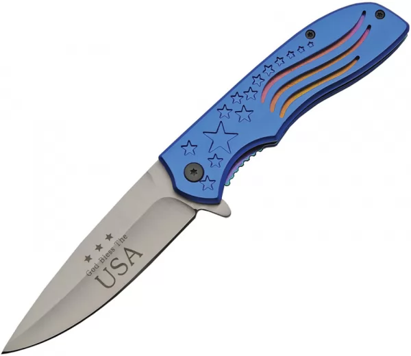 China Made Stars & Stripes Linerlock A-O knives CN300442BL