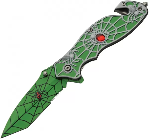 China Made Spider Web Linerlock A-O Green knives CN300568GN