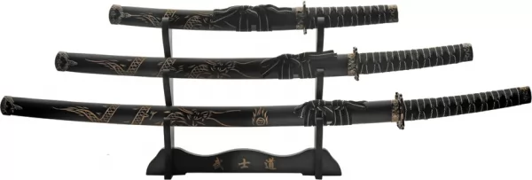 China Made 3 Pc Black Dragon Katana knives CN926970BK