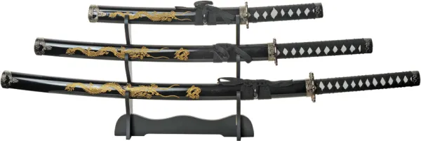China Made Gold Dragon Samurai Set Blk knives CN927029BK