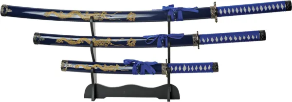 China Made Gold Dragon Samurai Set Blue knives CN927029BL