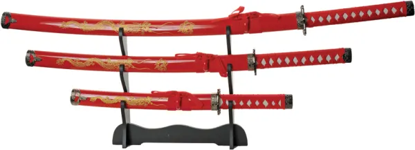 China Made Gold Dragon Samurai Set Red knives CN927029RD