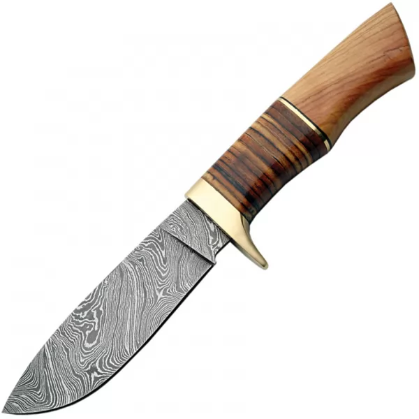 Damascus Hunter Wood-Leather Handle knives DM1100