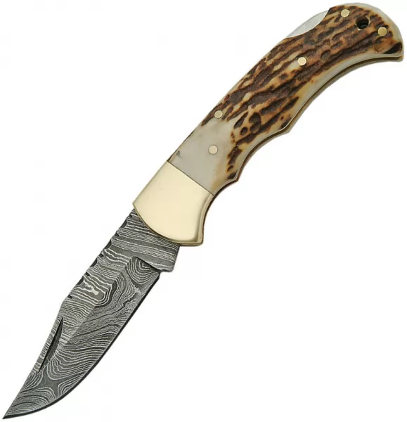 Damascus Lockback Stag knives DM1161