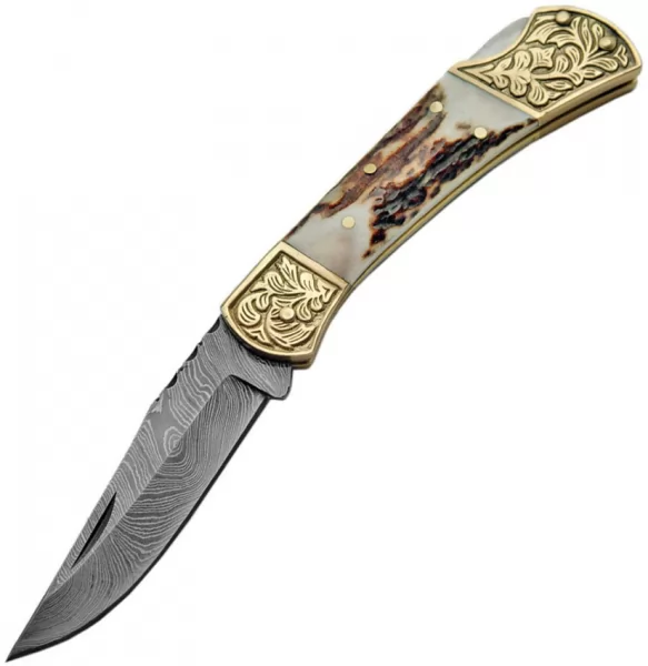 Damascus Stag Engraved Bolster knives DM1163