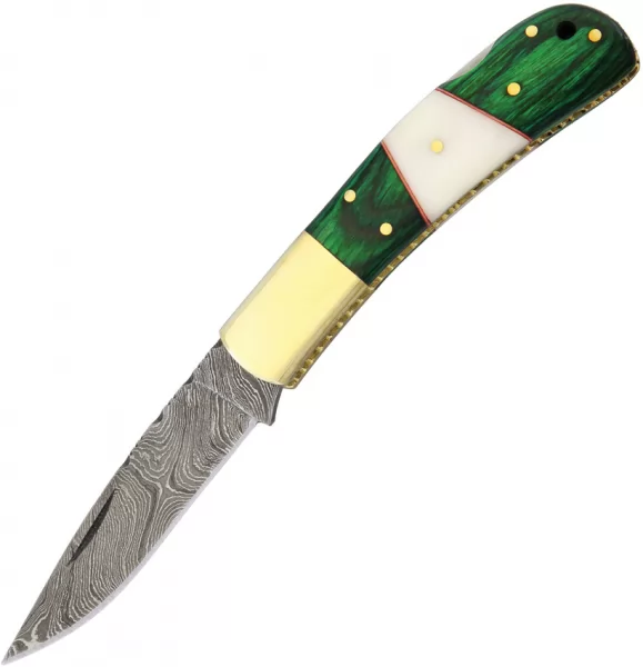 Damascus Lockback Green knives DM1169