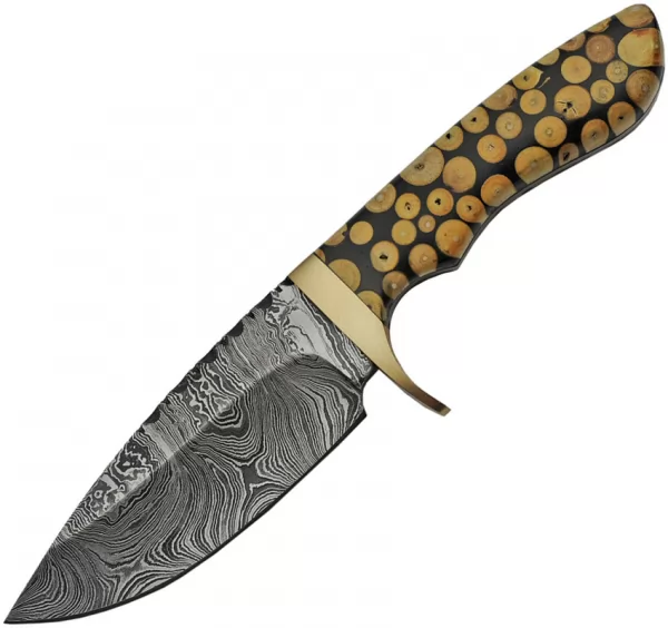 Damascus Fixed Blade Knotted Wood knives DM1210