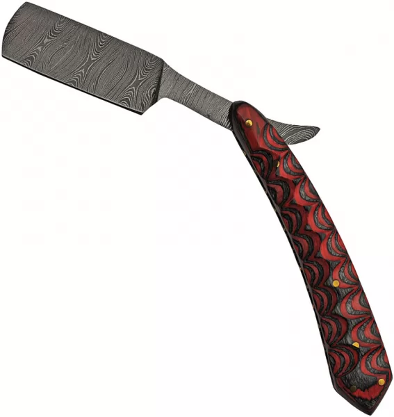 Damascus Razor Folder Red Wood knives DM1250