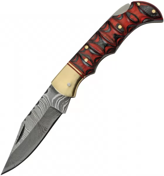 Damascus Red and Black Lockback knives DM1284
