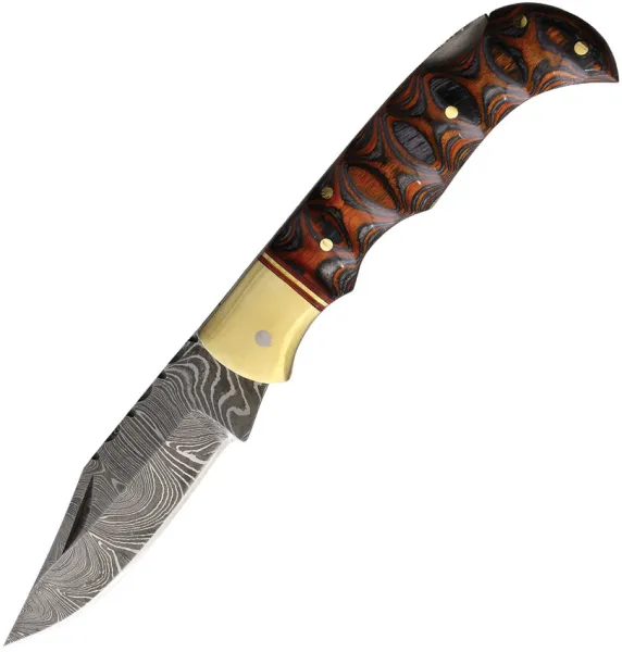 Damascus Twisted Wood Lockback knives DM1286