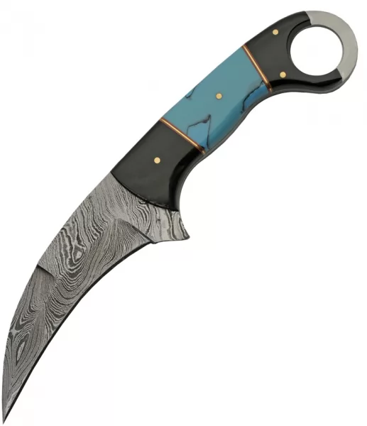 Damascus Karambit Horn-Turquoise knives DM1295TR