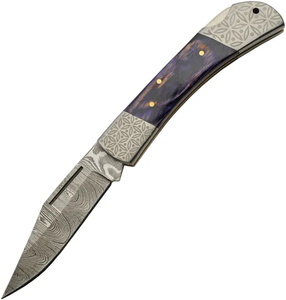 Damascus Opal Blue Lockback knives DM1311