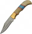 Damascus Lockback Bone/Turquoise - DM1362